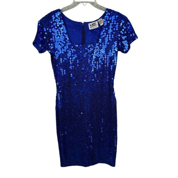 Vintage 80s Navy Blue Square Neck Short Sleeve Mini Dress M - Picture 1 of 5